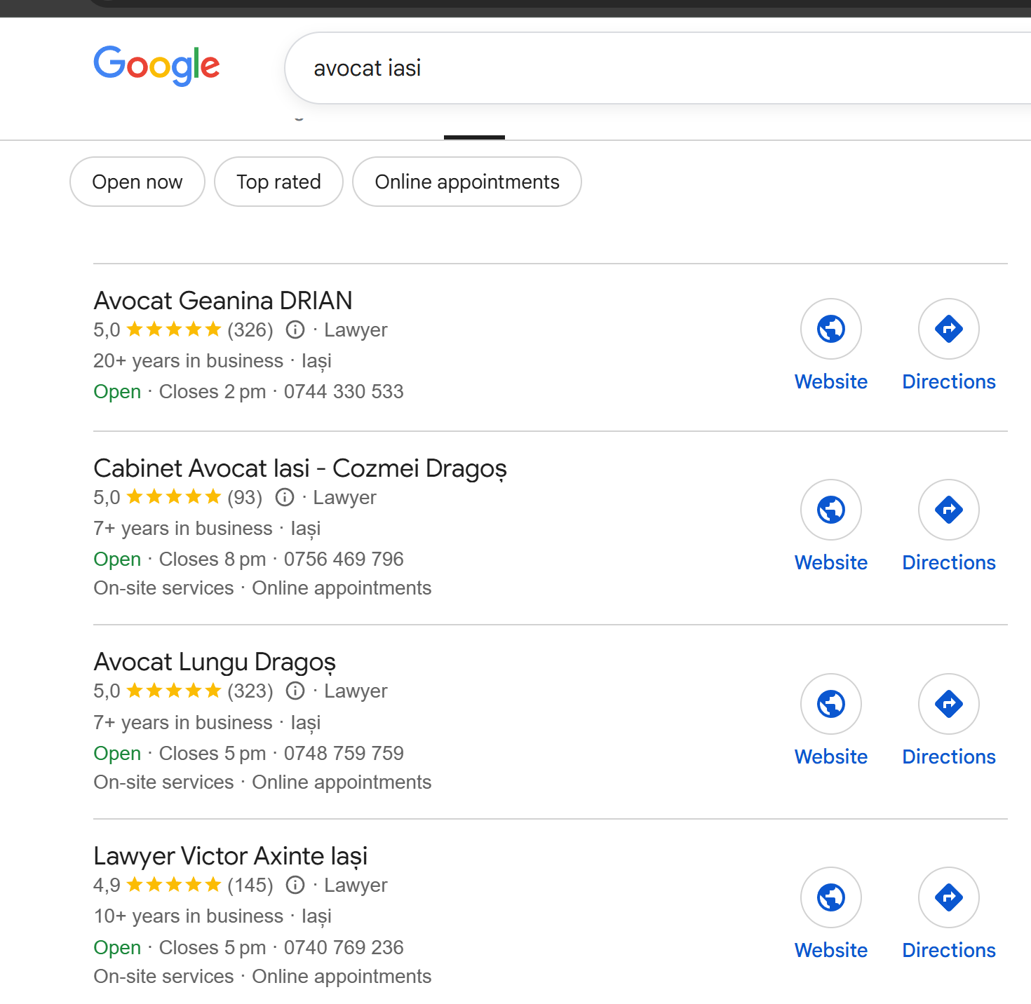 Lawyer Victor Axinte pozitia 2 in Google Business Profile pentru avocat Iasi