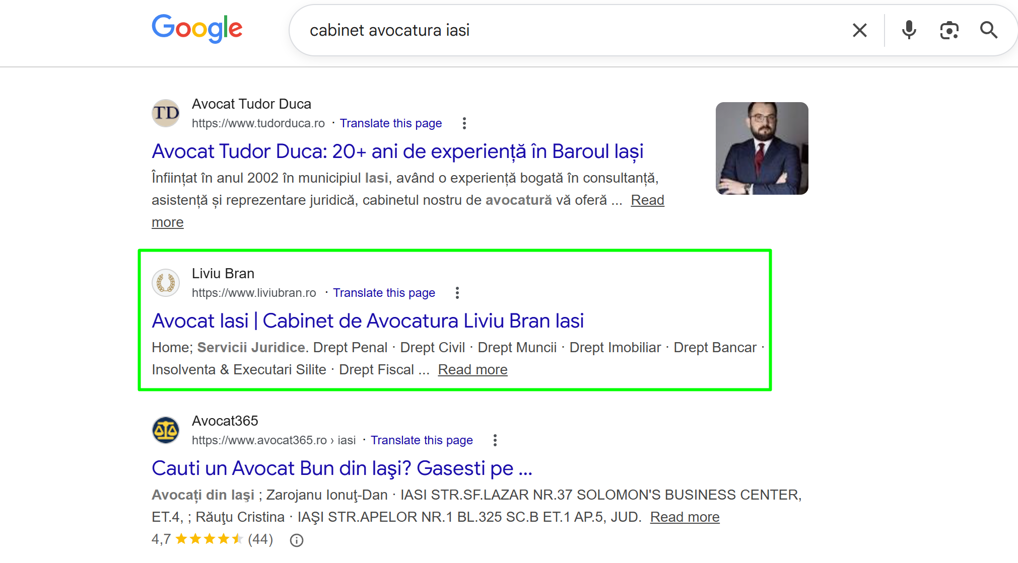 Cabinet de Avocatura Liviu Bran in Google pentru cabinet avocatura iasi