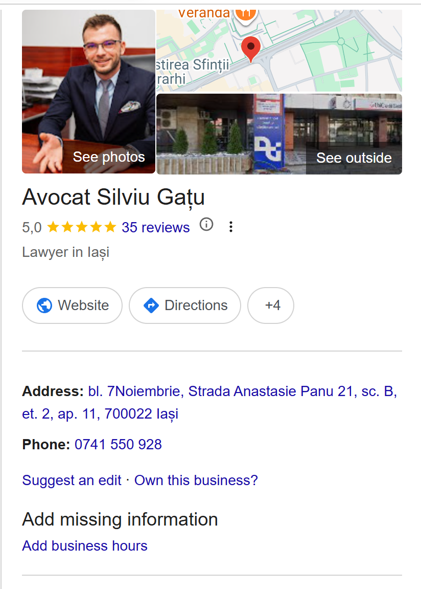 Google Business Profile Silviu Gatu - profil optimizat la maxim