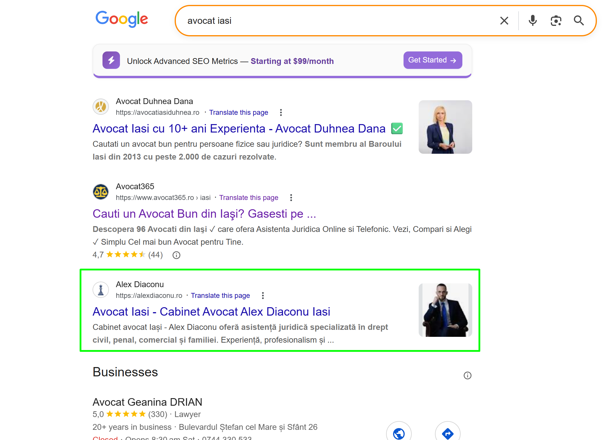 Cabinet Avocat Alex Diaconu pozitia 4-5 pentru avocat iasi in Google