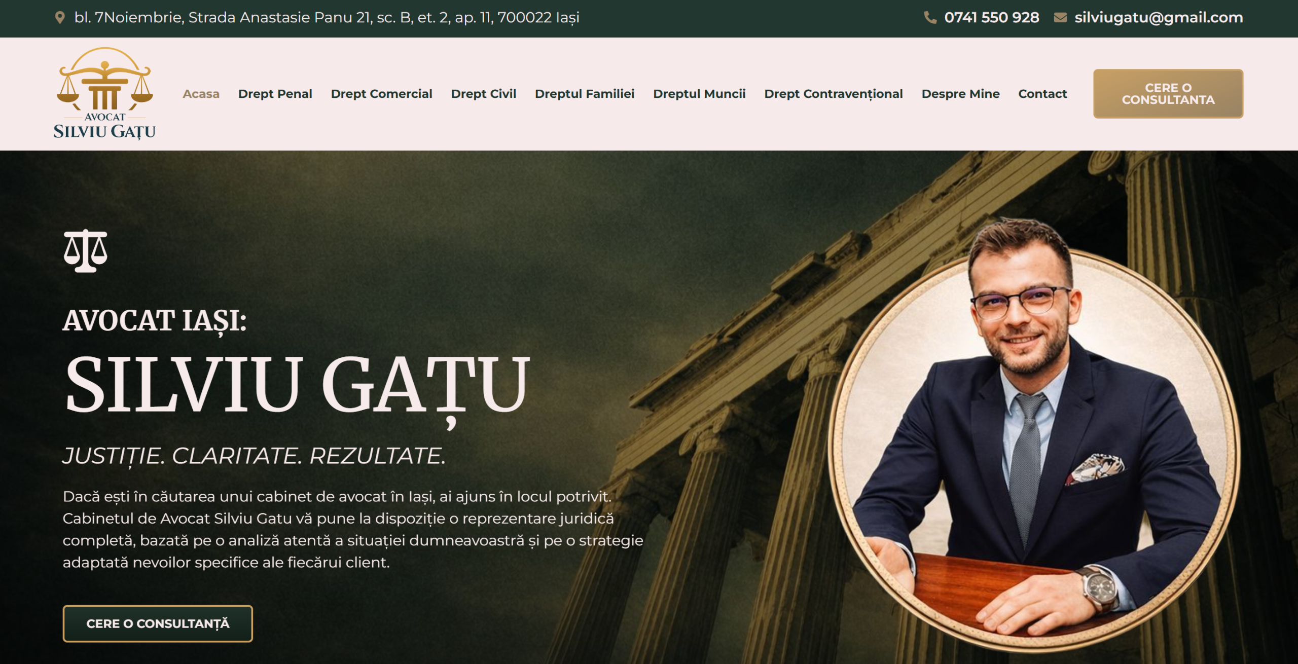 Homepage silviugatu.ro - Cabinet Avocat Silviu Gatu Iasi - versiune desktop